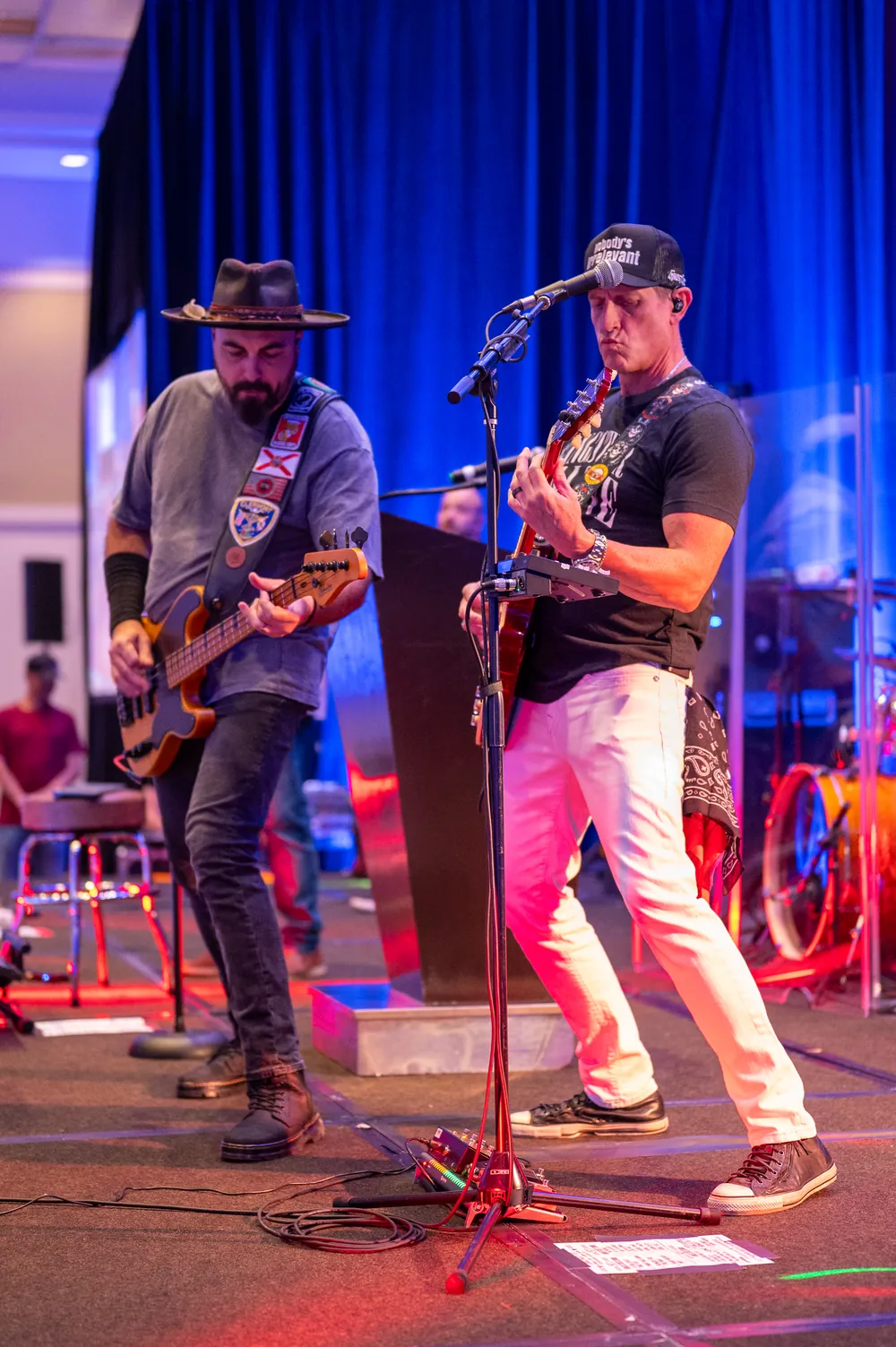 Guitarists perform on stage during the Yacht Rock Benefit Bash.